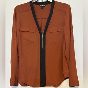Express Rust and Black V-Neck Blouse